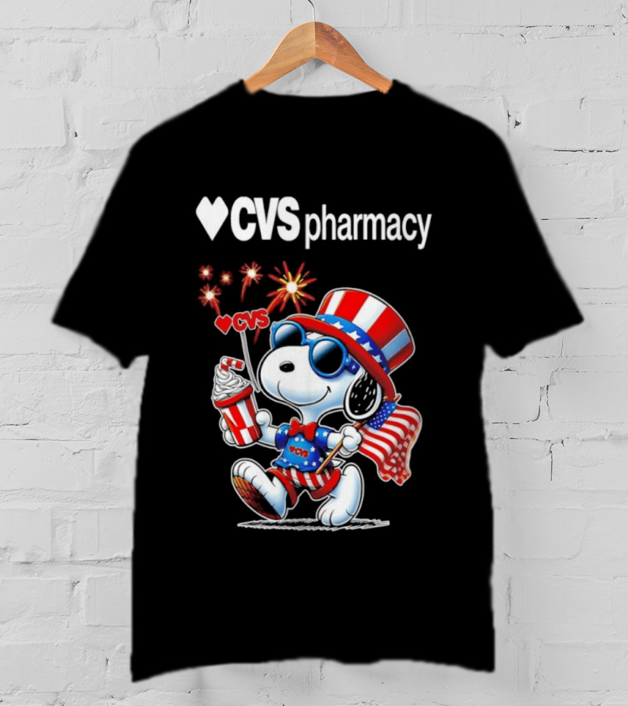 Snoopy CVS Pharmacy America 1776 2026 250th Anniversary Celebration With Fireworks And Flag T-Shirt