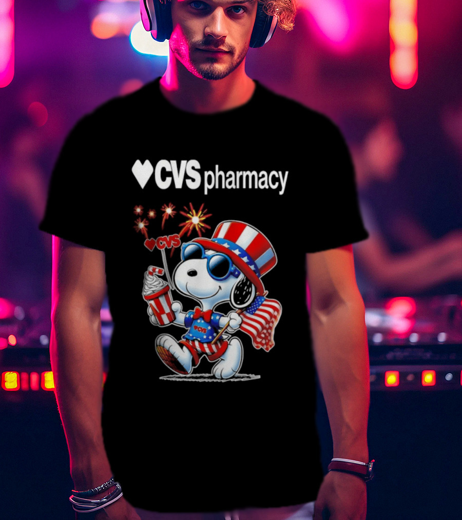 Snoopy CVS Pharmacy America 1776 2026 250th Anniversary Celebration With Fireworks And Flag T-Shirt