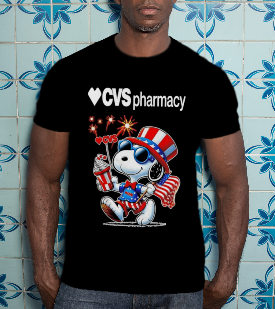 Snoopy CVS Pharmacy America 1776 2026 250th Anniversary Celebration With Fireworks And Flag T-Shirt