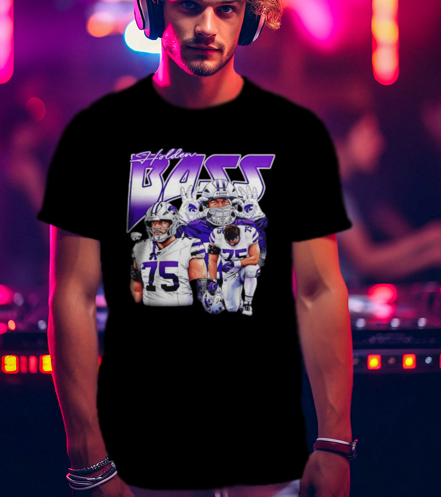 Holden Bass 75 Kansas State Wildcats NCAA Football Player T-Shirt