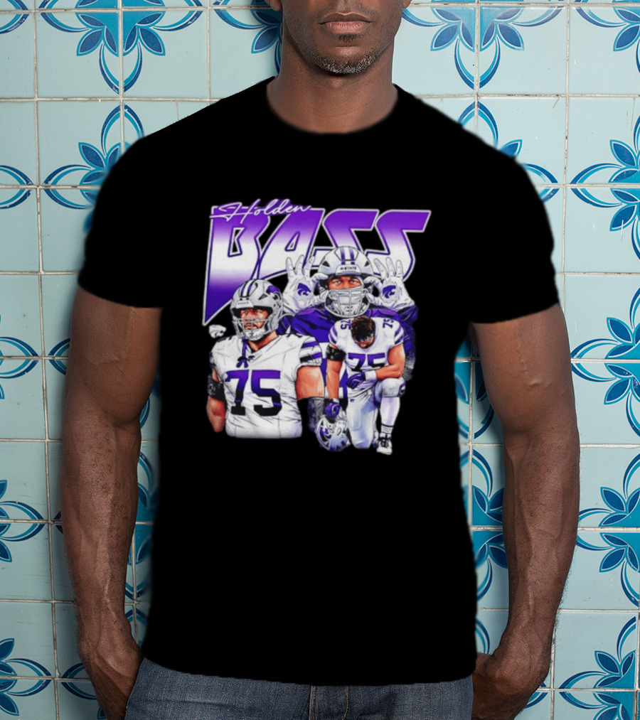 Holden Bass 75 Kansas State Wildcats NCAA Football Player T-Shirt