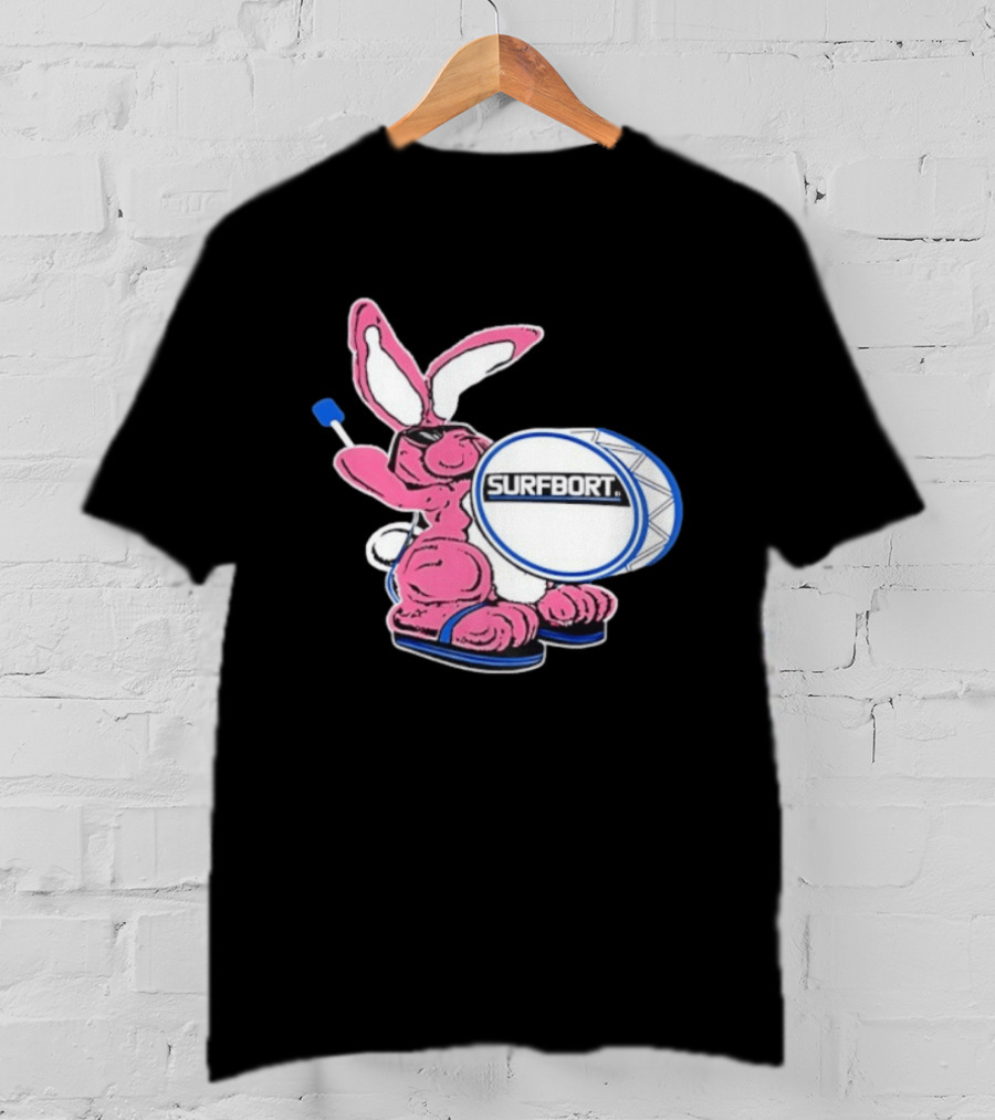 Surfbort Pink Bunny Drummer With Drumsticks And Bass Drum T-Shirt