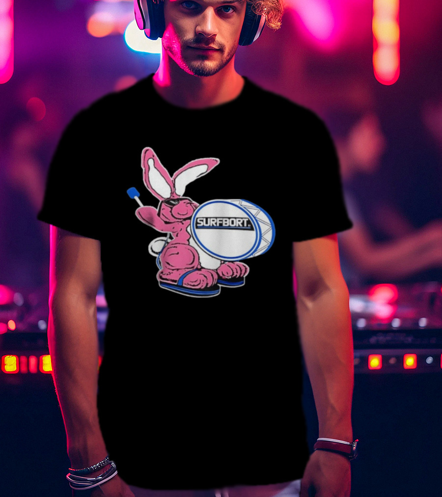 Surfbort Pink Bunny Drummer With Drumsticks And Bass Drum T-Shirt