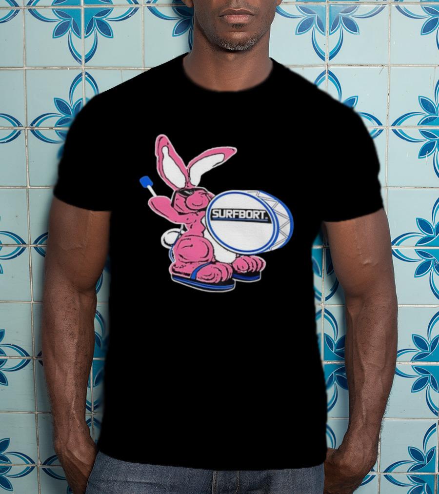 Surfbort Pink Bunny Drummer With Drumsticks And Bass Drum T-Shirt
