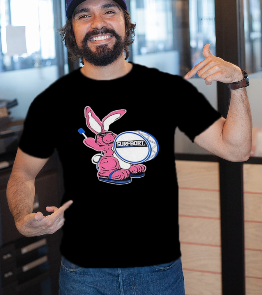 Surfbort Pink Bunny Drummer With Drumsticks And Bass Drum T-Shirt