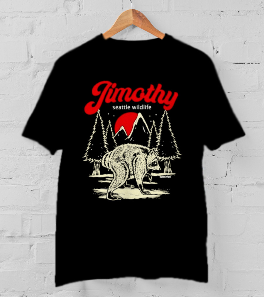 Jimothy Seattle Wildlife Raccoon Forest Moon Scene T-Shirt
