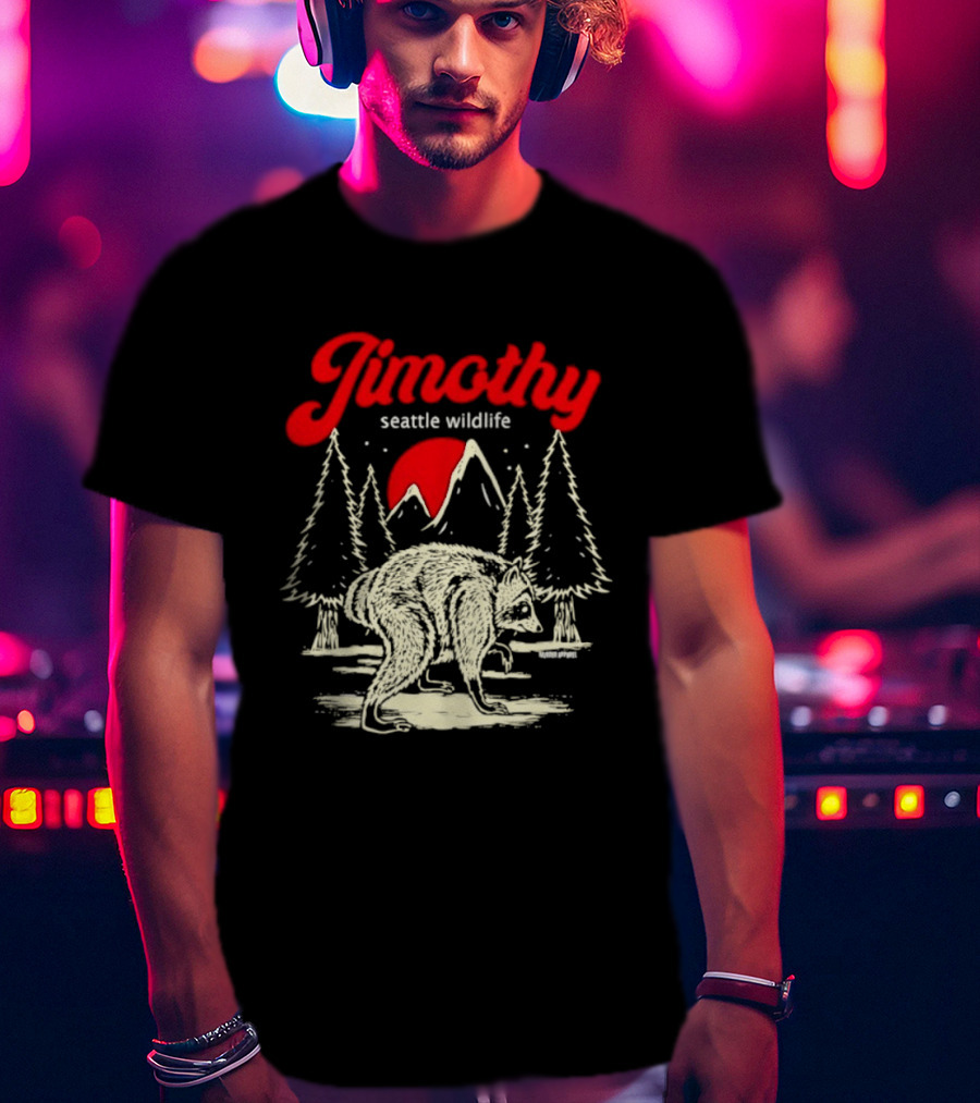 Jimothy Seattle Wildlife Raccoon Forest Moon Scene T-Shirt