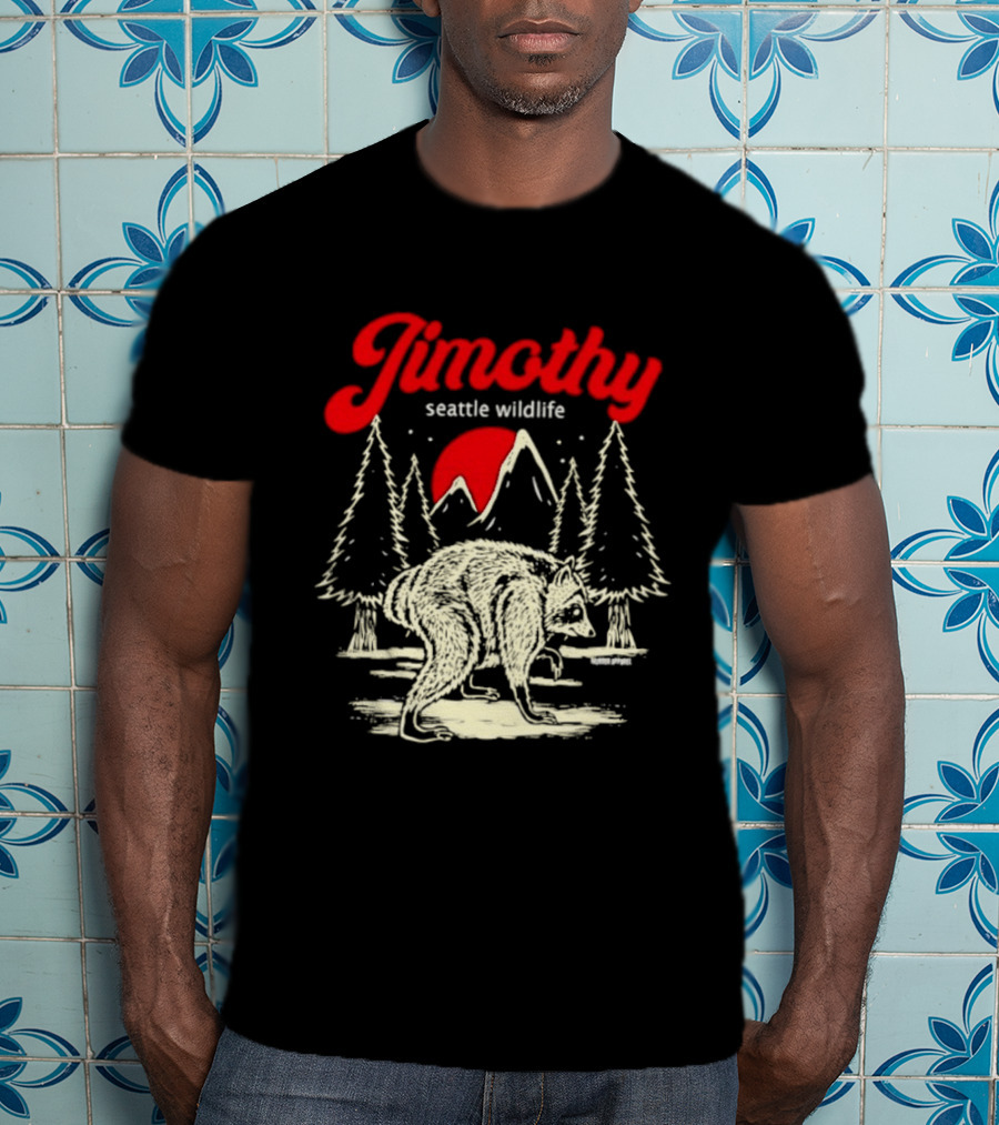 Jimothy Seattle Wildlife Raccoon Forest Moon Scene T-Shirt