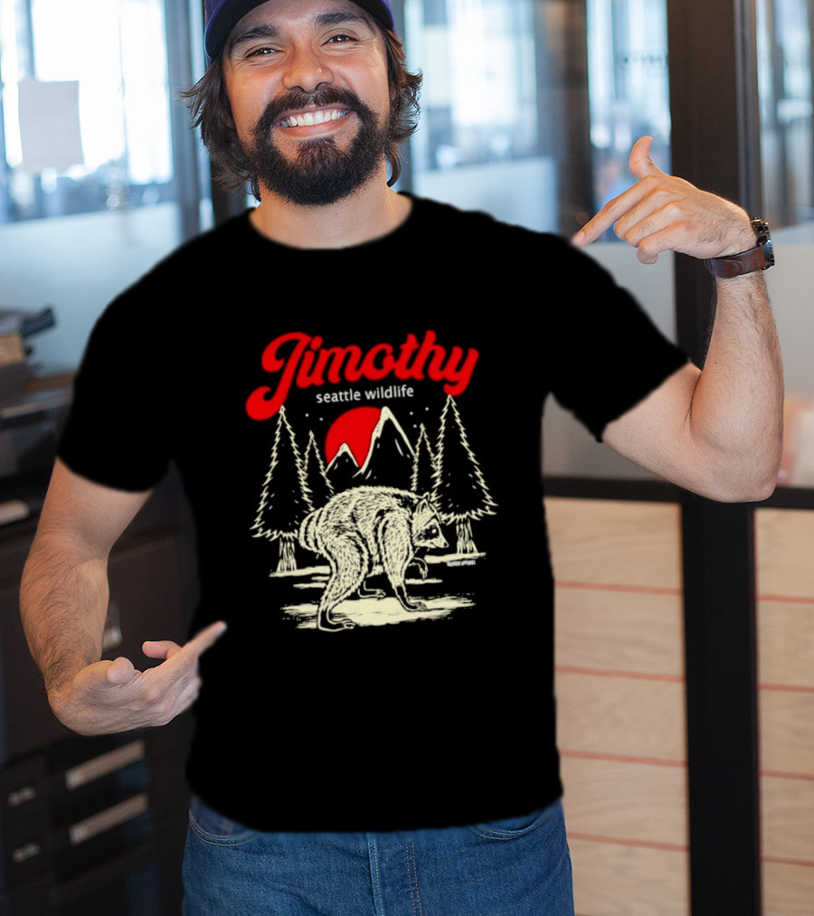 Jimothy Seattle Wildlife Raccoon Forest Moon Scene T-Shirt