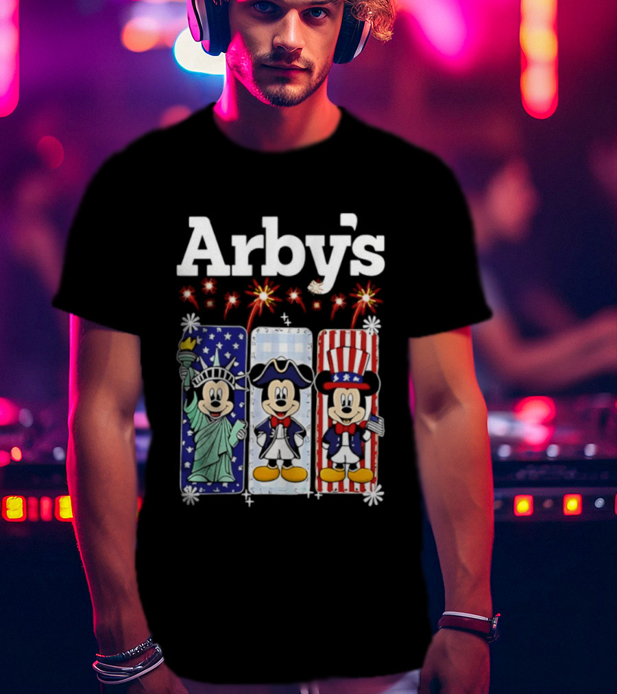 Arby's Mickey Mouse America 250th Anniversary Celebration With Statue Of Liberty And Uncle Sam Styles T-Shirt