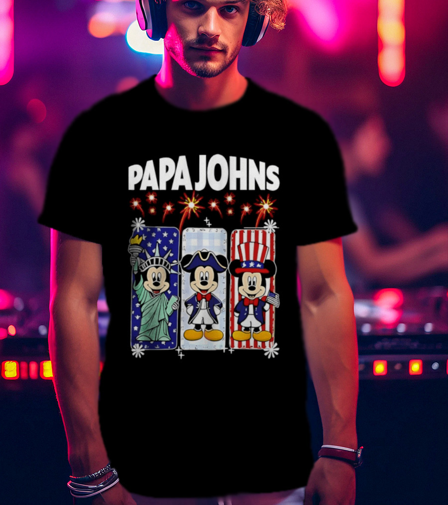 Papa Johns Mickey Mouse America 250th Anniversary Celebration T-Shirt