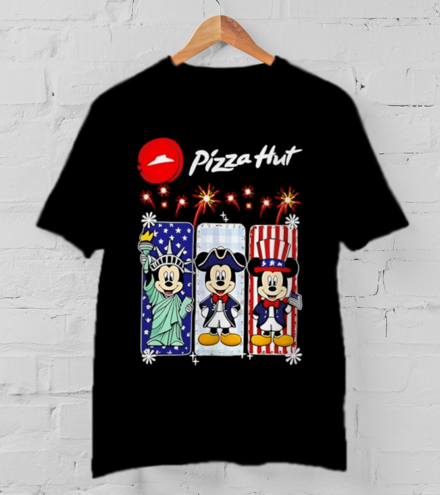 Mickey Mouse Pizza Hut America 250th Anniversary Celebration Statue Of Liberty Uncle Sam Patriotic T-Shirt
