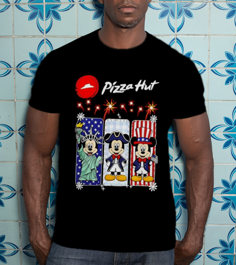 Mickey Mouse Pizza Hut America 250th Anniversary Celebration Statue Of Liberty Uncle Sam Patriotic T-Shirt
