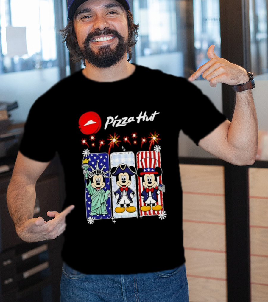 Mickey Mouse Pizza Hut America 250th Anniversary Celebration Statue Of Liberty Uncle Sam Patriotic T-Shirt