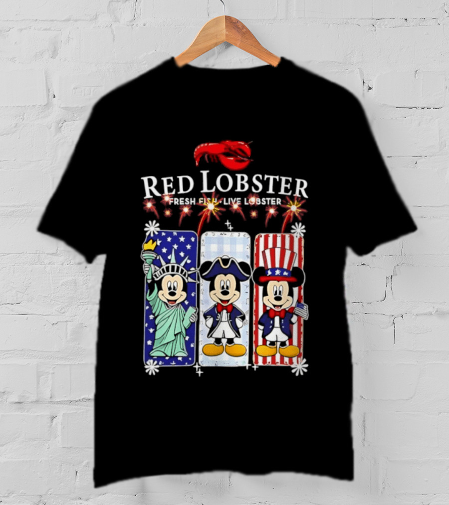 Red Lobster Mickey Mouse America 250th Anniversary Celebration Liberty George Washington Uncle Sam T-Shirt