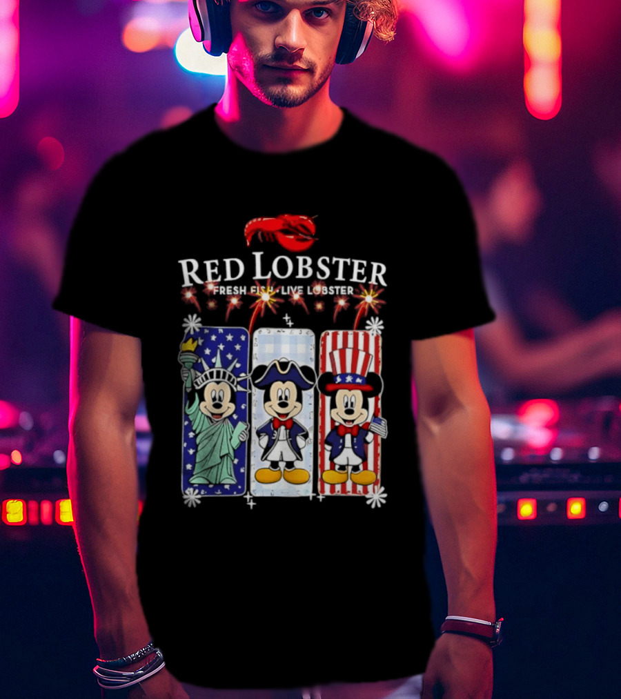 Red Lobster Mickey Mouse America 250th Anniversary Celebration Liberty George Washington Uncle Sam T-Shirt