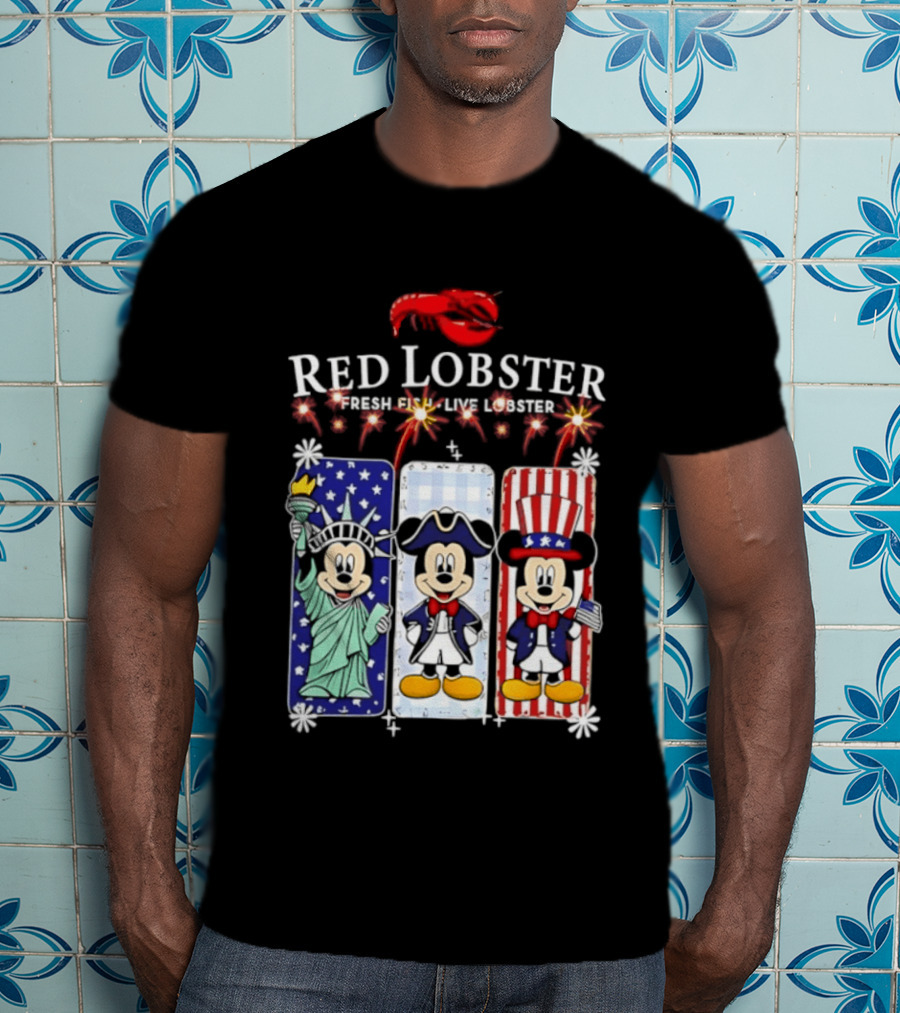 Red Lobster Mickey Mouse America 250th Anniversary Celebration Liberty George Washington Uncle Sam T-Shirt