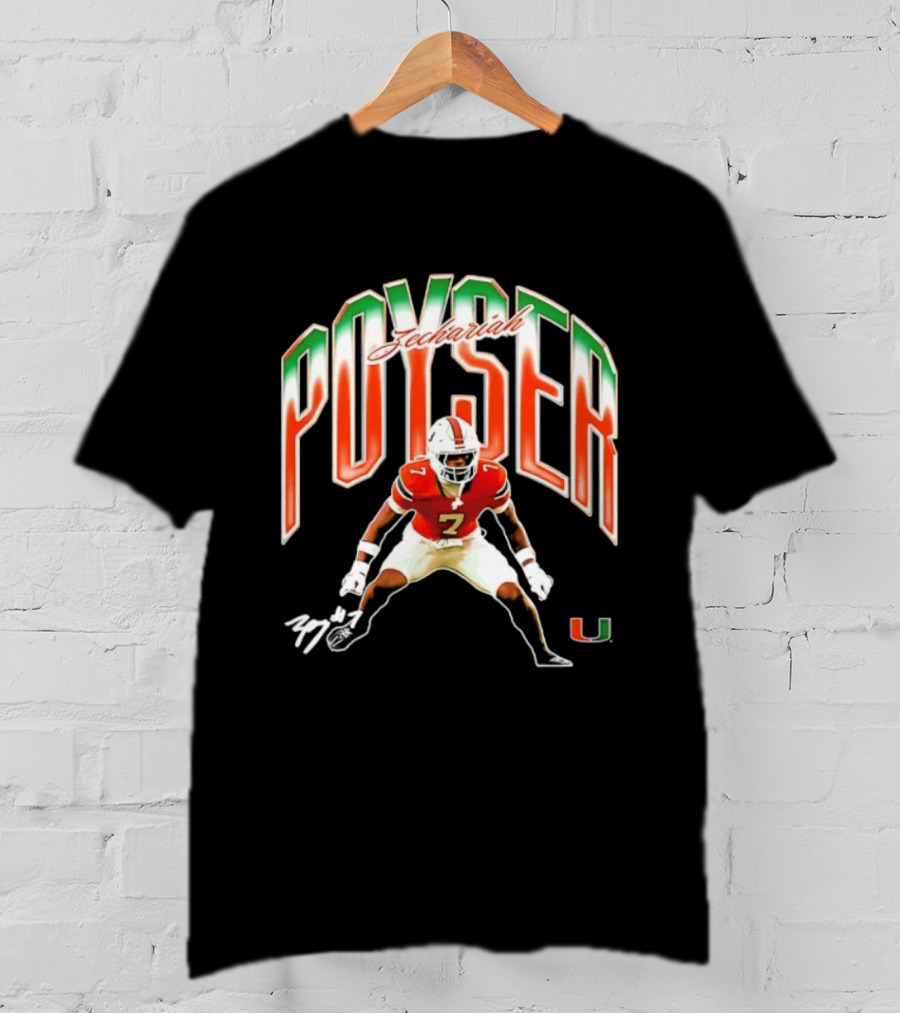 Zechariah Poyser Miami Hurricanes NCAA Football Player 7 UM T-Shirt