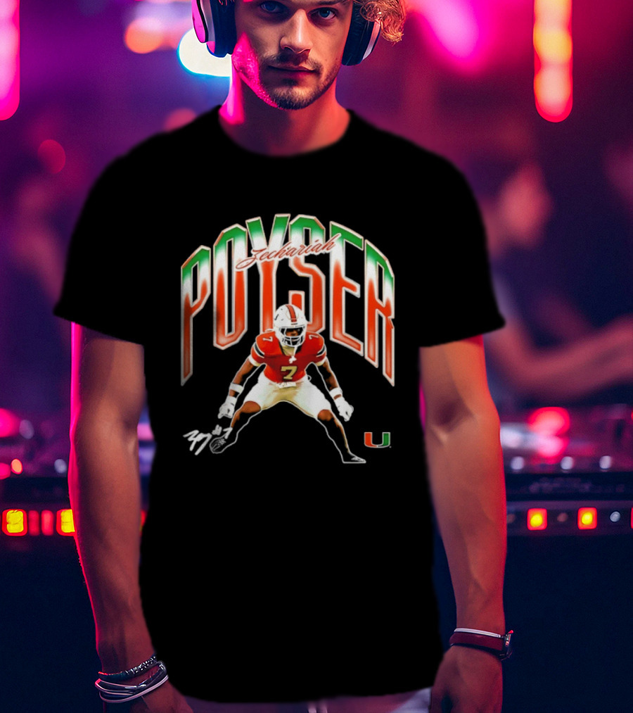 Zechariah Poyser Miami Hurricanes NCAA Football Player 7 UM T-Shirt