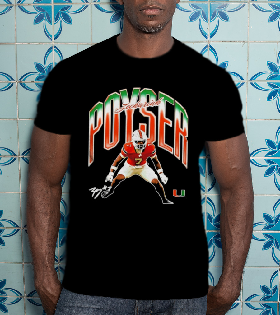 Zechariah Poyser Miami Hurricanes NCAA Football Player 7 UM T-Shirt
