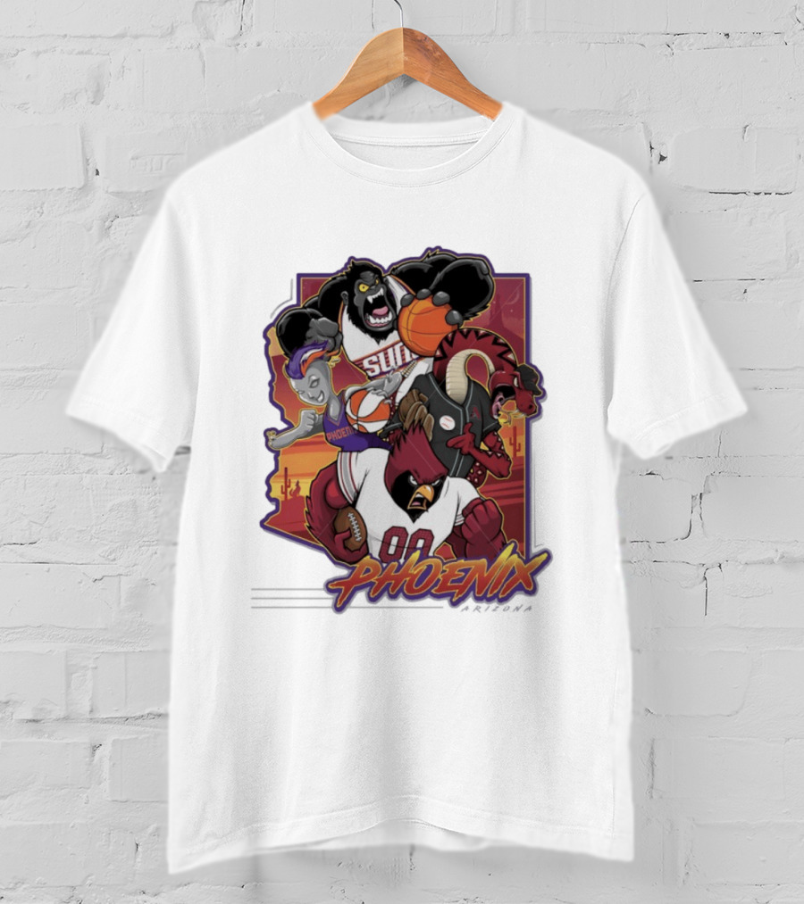 Phoenix Suns Gorilla Coyotes Snake Cardinals Bird Mascots Collage T-Shirt