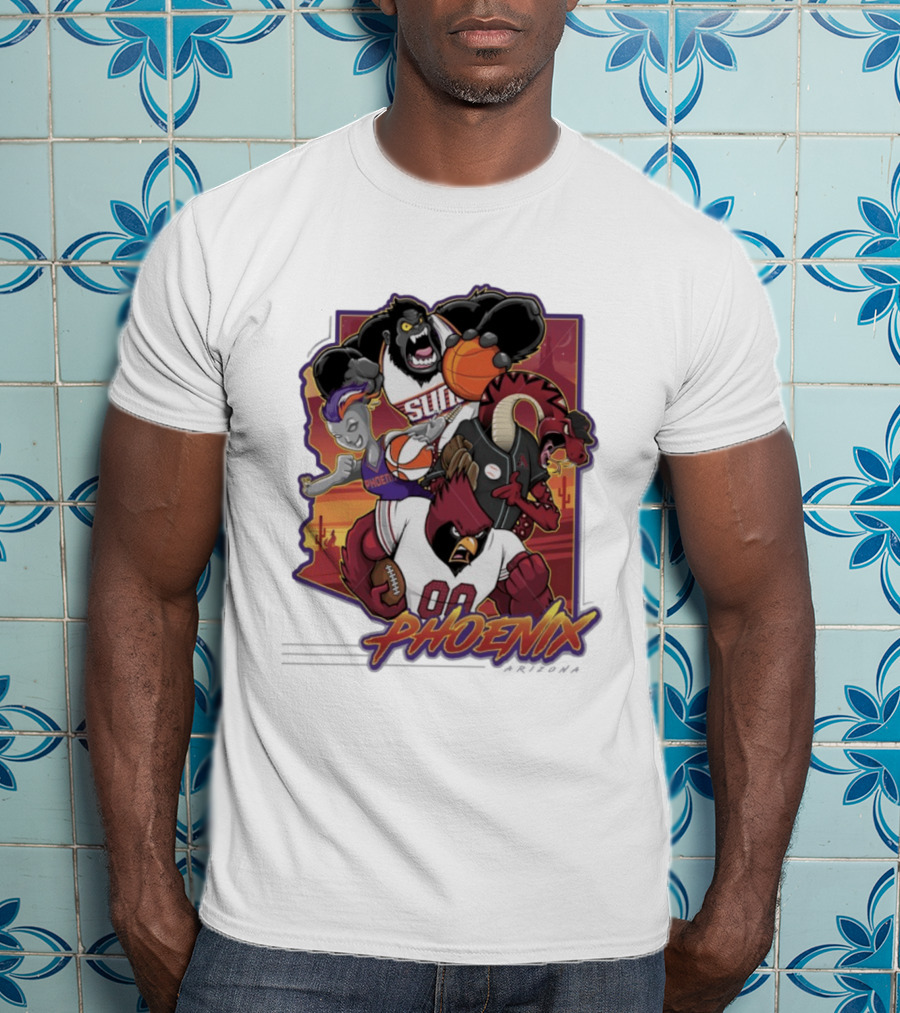 Phoenix Suns Gorilla Coyotes Snake Cardinals Bird Mascots Collage T-Shirt