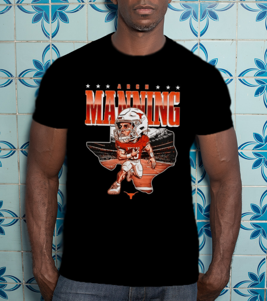 Arch Manning 16 Texas Longhorns NCAA Football Caricature Texas Stadium T-Shirt