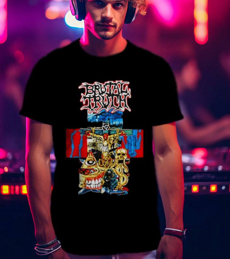 Brutal Truth Crucifix Skull Grindcore Band T-Shirt