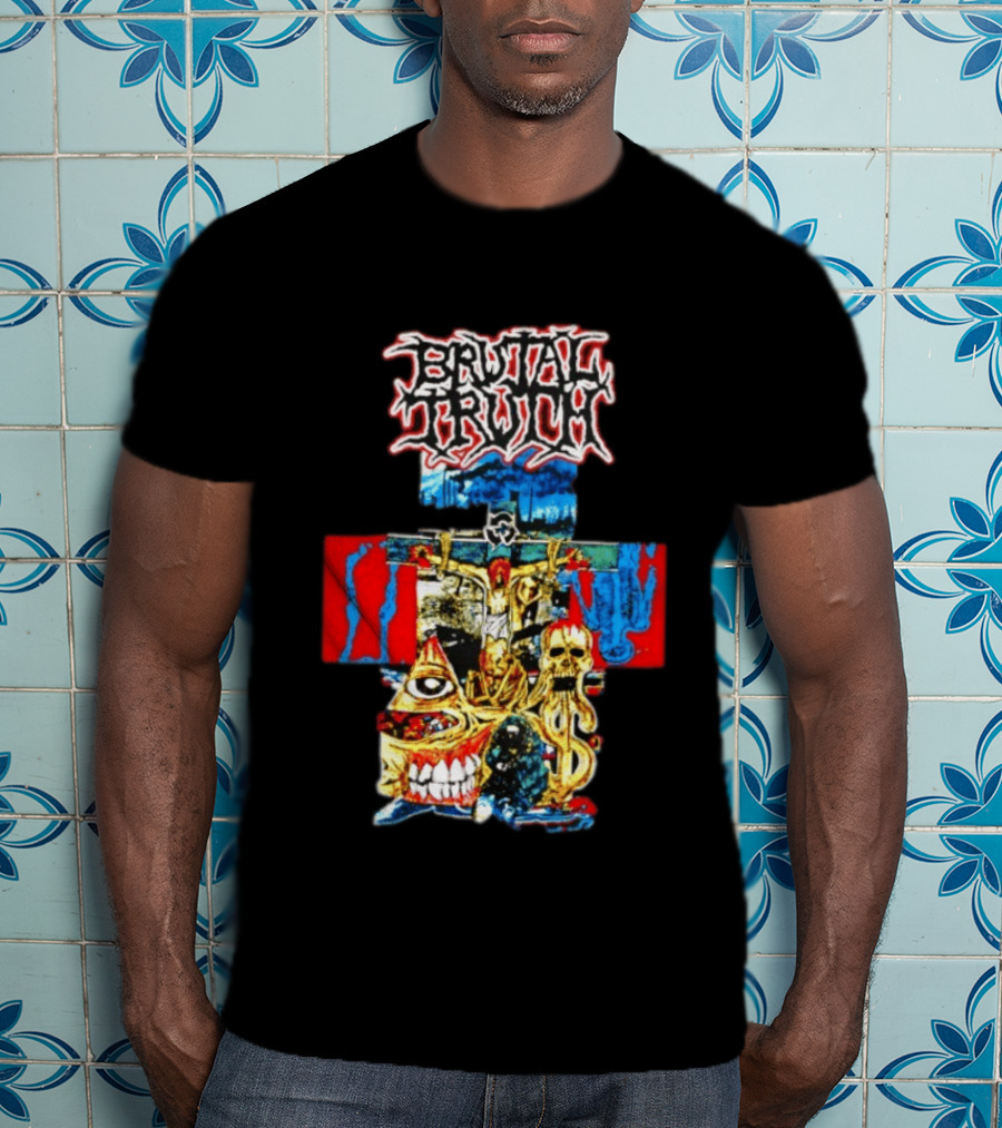 Brutal Truth Crucifix Skull Grindcore Band T-Shirt