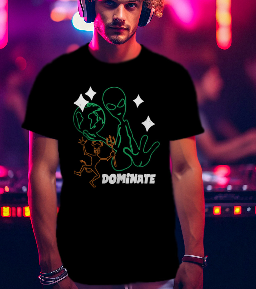 Dominate Alien Devil Earth UFO Stars T-Shirt