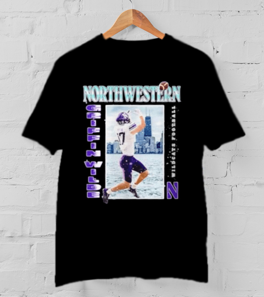 Northwestern Wildcats Football Griffin Wilde No 17 Chicago Skyline T-Shirt