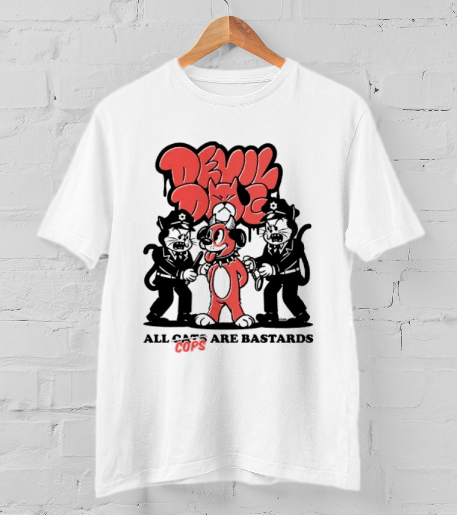 Devil Dog All Cats Are Bastards ACAB Bold Red Black T-Shirt
