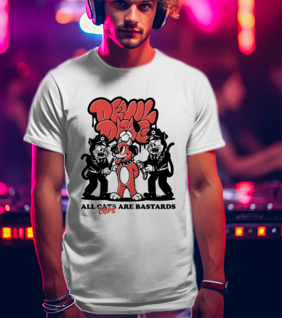 Devil Dog All Cats Are Bastards ACAB Bold Red Black T-Shirt