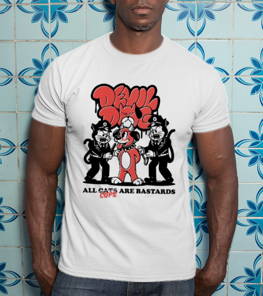 Devil Dog All Cats Are Bastards ACAB Bold Red Black T-Shirt