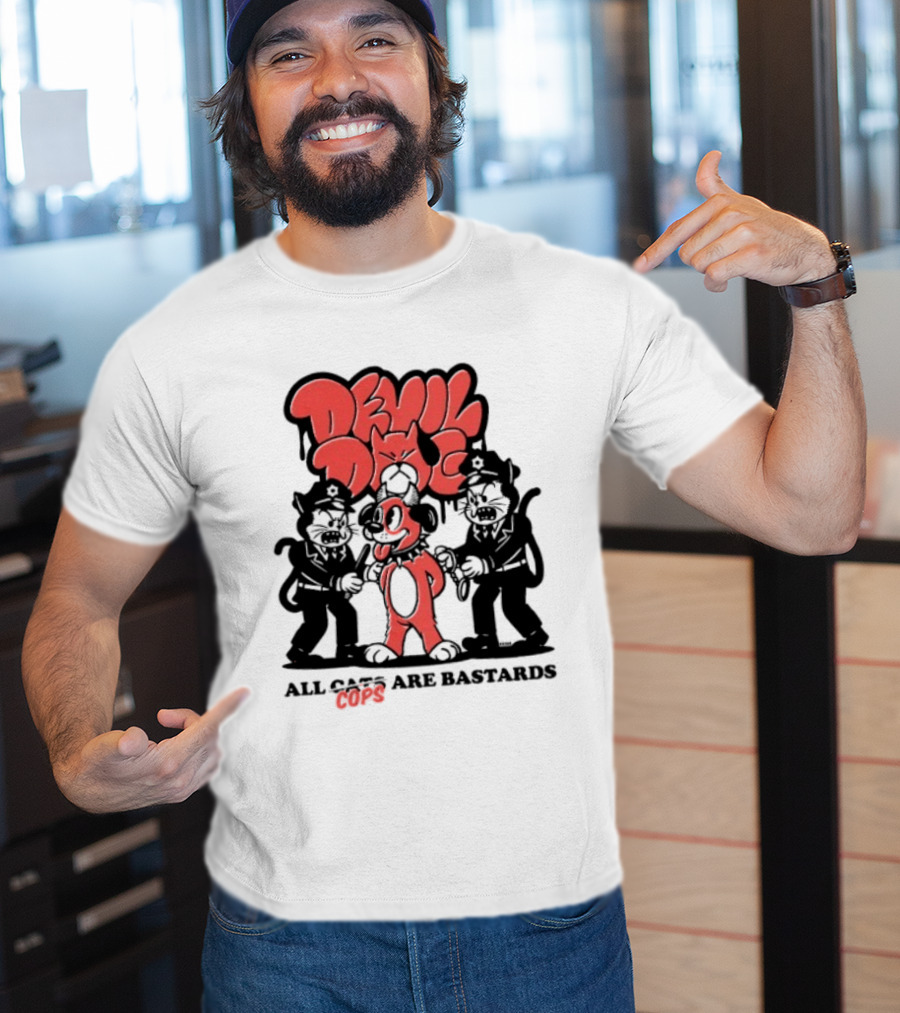 Devil Dog All Cats Are Bastards ACAB Bold Red Black T-Shirt