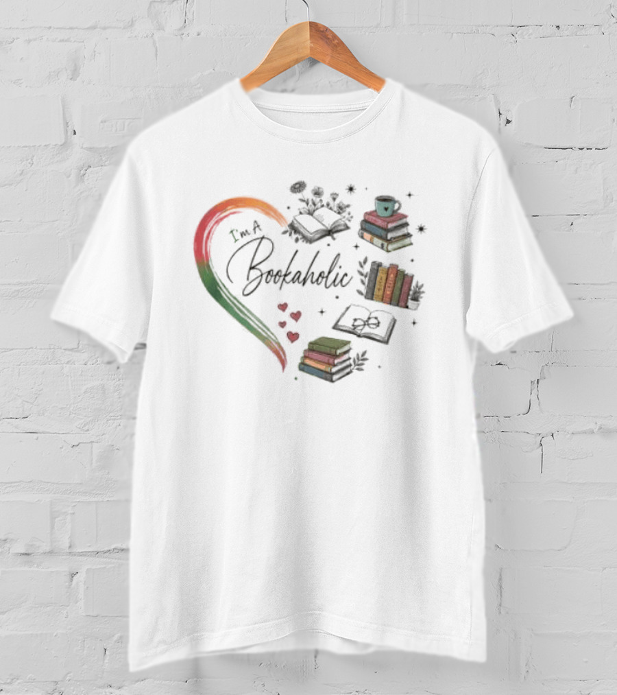 Bookaholic Heart With Books And Reading Lover T-Shirt
