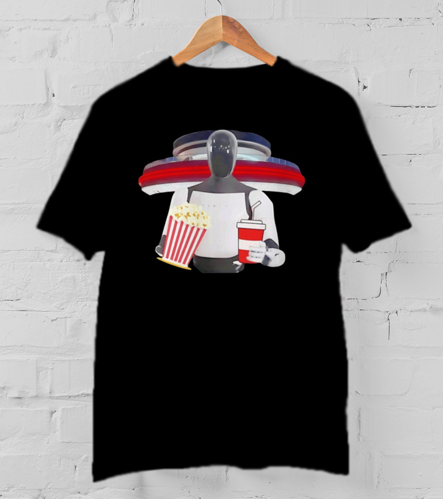 Tesla Robot With Popcorn And Drink At Retro Diner T-Shirt