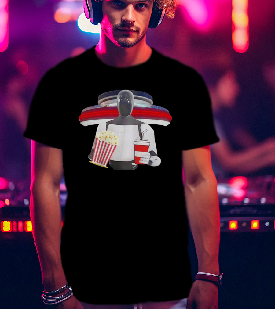 Tesla Robot With Popcorn And Drink At Retro Diner T-Shirt