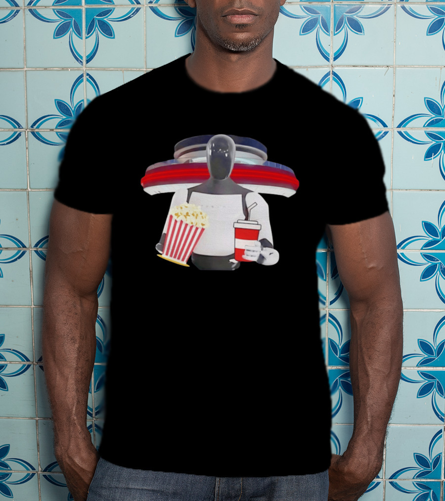 Tesla Robot With Popcorn And Drink At Retro Diner T-Shirt