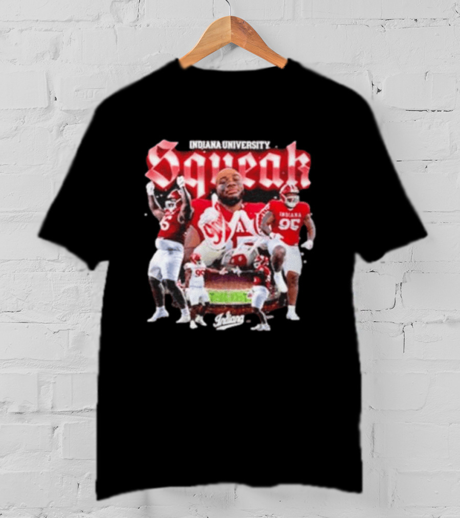 Indiana University Squeak Collage Featuring Indiana 96 Football Player In Red Uniform T-Shirt