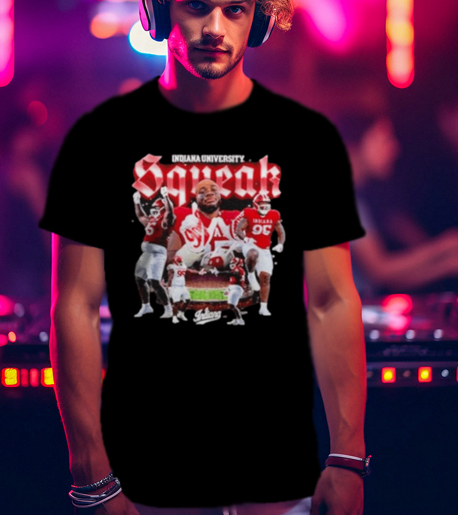 Indiana University Squeak Collage Featuring Indiana 96 Football Player In Red Uniform T-Shirt