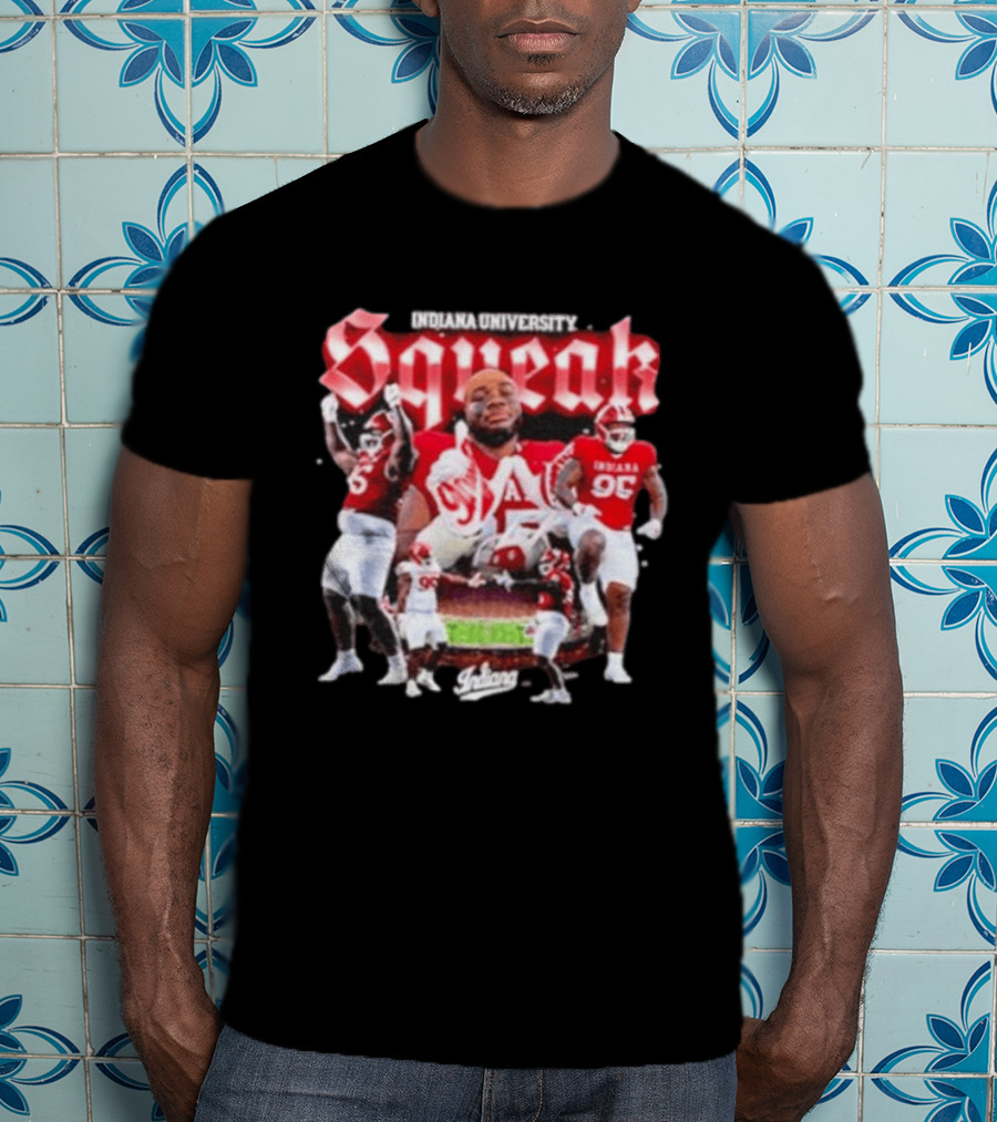 Indiana University Squeak Collage Featuring Indiana 96 Football Player In Red Uniform T-Shirt
