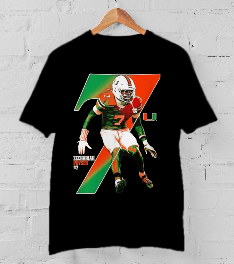 Zechariah Poyser 7 Miami Hurricanes NCAA Football Player T-Shirt
