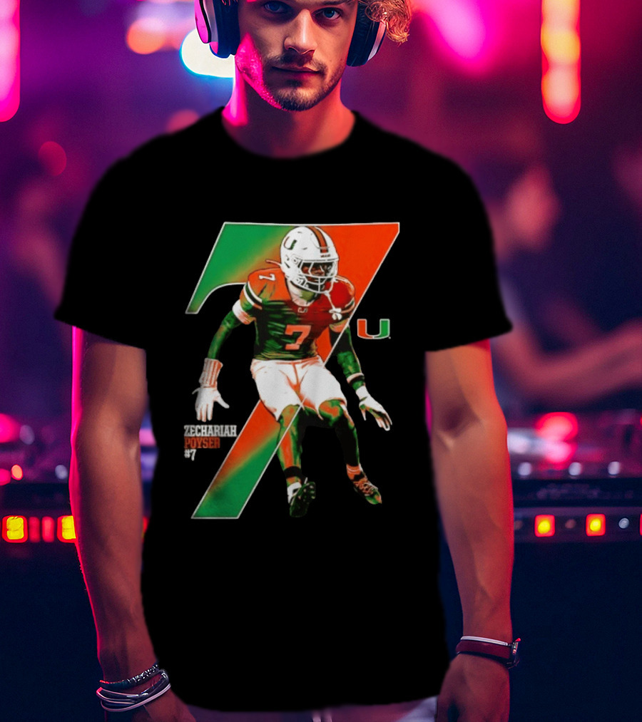 Zechariah Poyser 7 Miami Hurricanes NCAA Football Player T-Shirt
