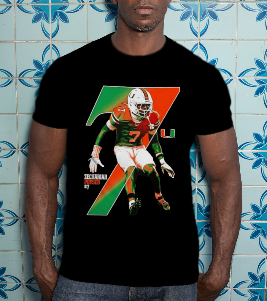 Zechariah Poyser 7 Miami Hurricanes NCAA Football Player T-Shirt