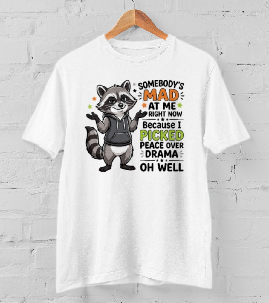 Somebody's Mad At Me Because I Picked Peace Over Drama Raccoon Oh Well T-Shirt
