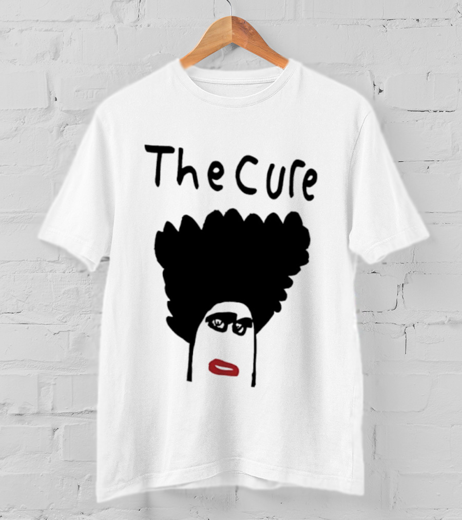 The Cure Hand Drawn Robert Smith Bold Hair Red Lips Black Glasses T-Shirt