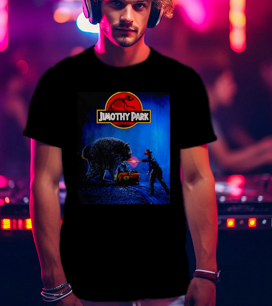 Jimothy Park Dinosaur Adventure Lampoon With Bear Scene T-Shirt