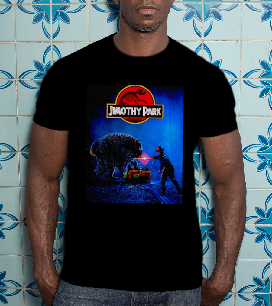 Jimothy Park Dinosaur Adventure Lampoon With Bear Scene T-Shirt