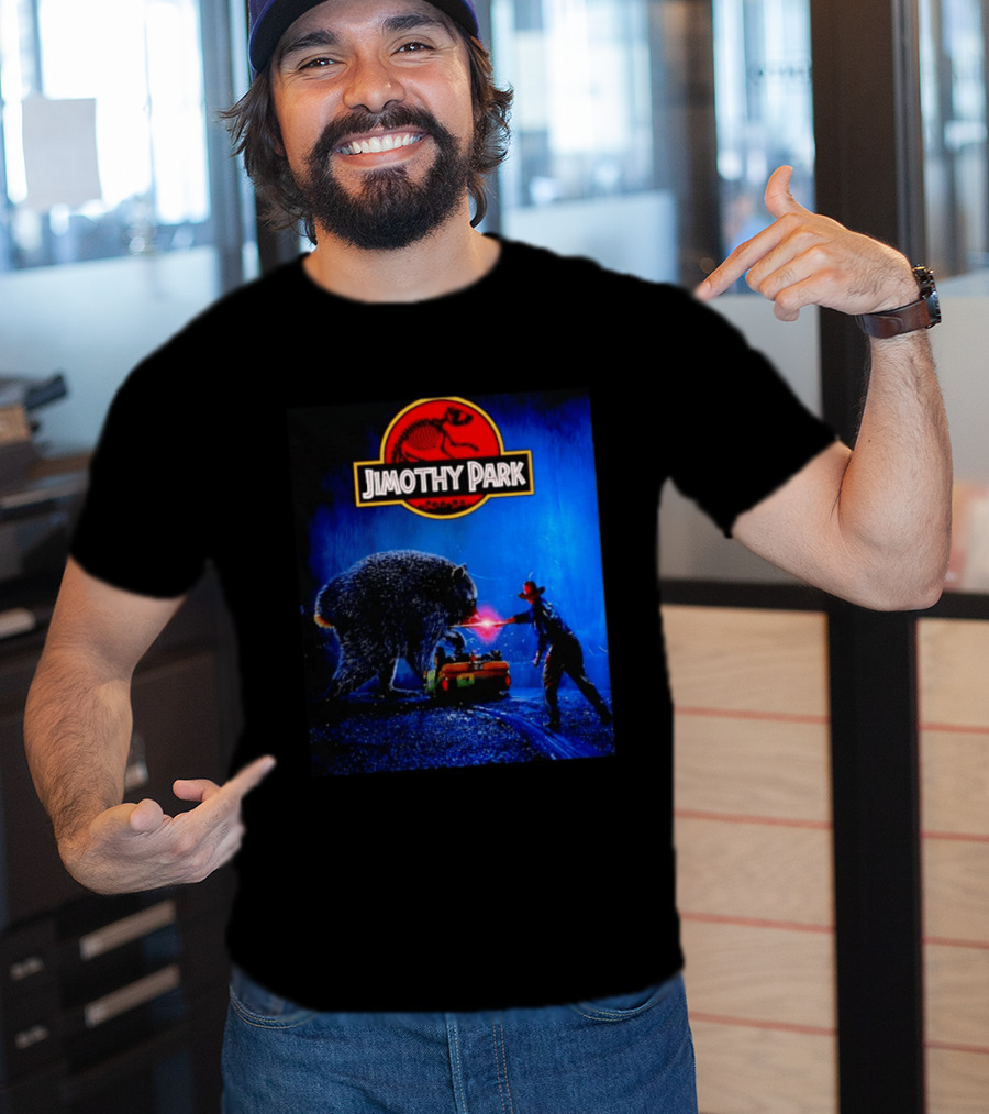 Jimothy Park Dinosaur Adventure Lampoon With Bear Scene T-Shirt